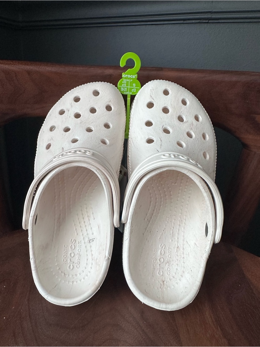 CROCS Kids White Marbled Croslite Classic Clog Sandals size 13